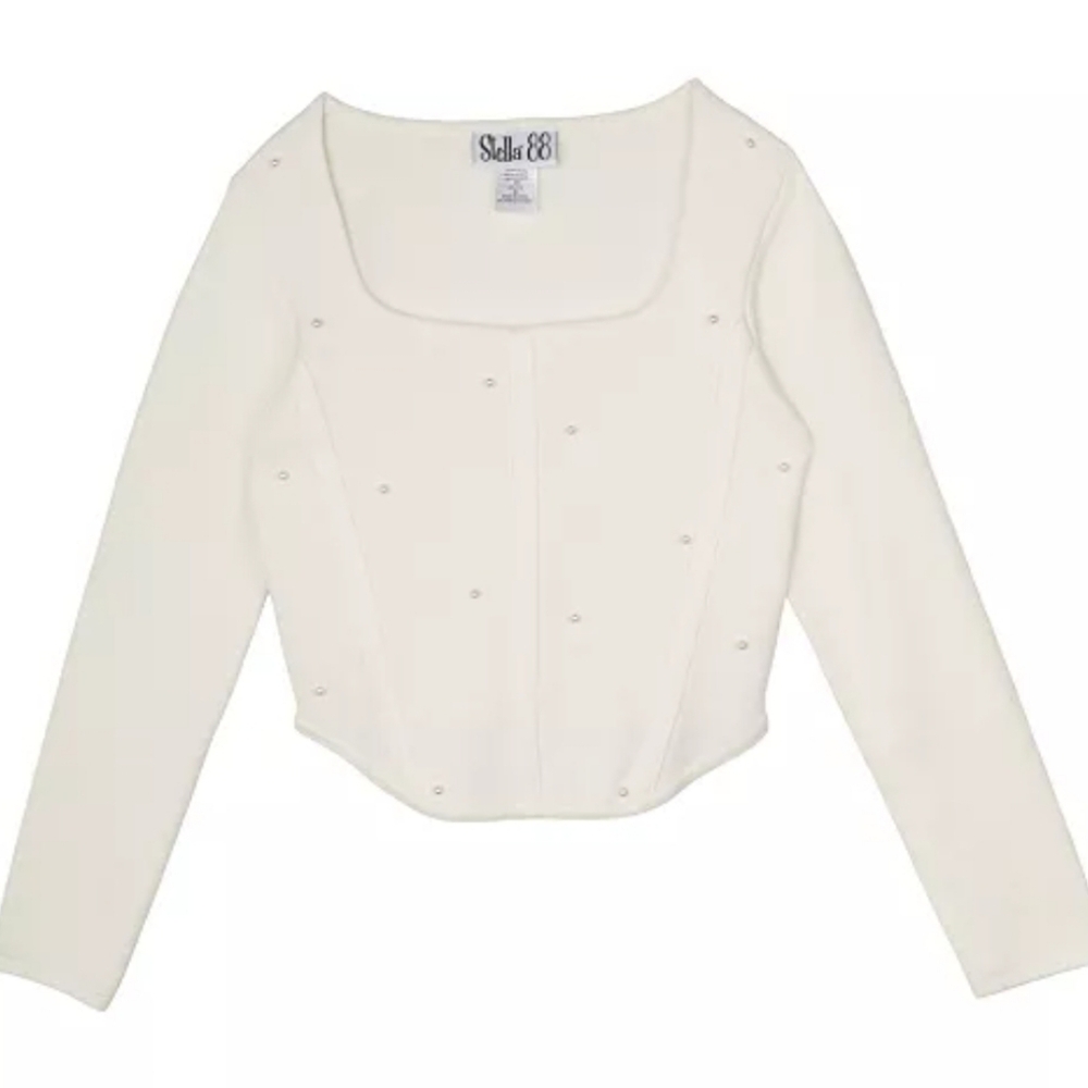 Stella 88 Big Girls Pearl Embellished Faux‎ Corset Sweater Size Large